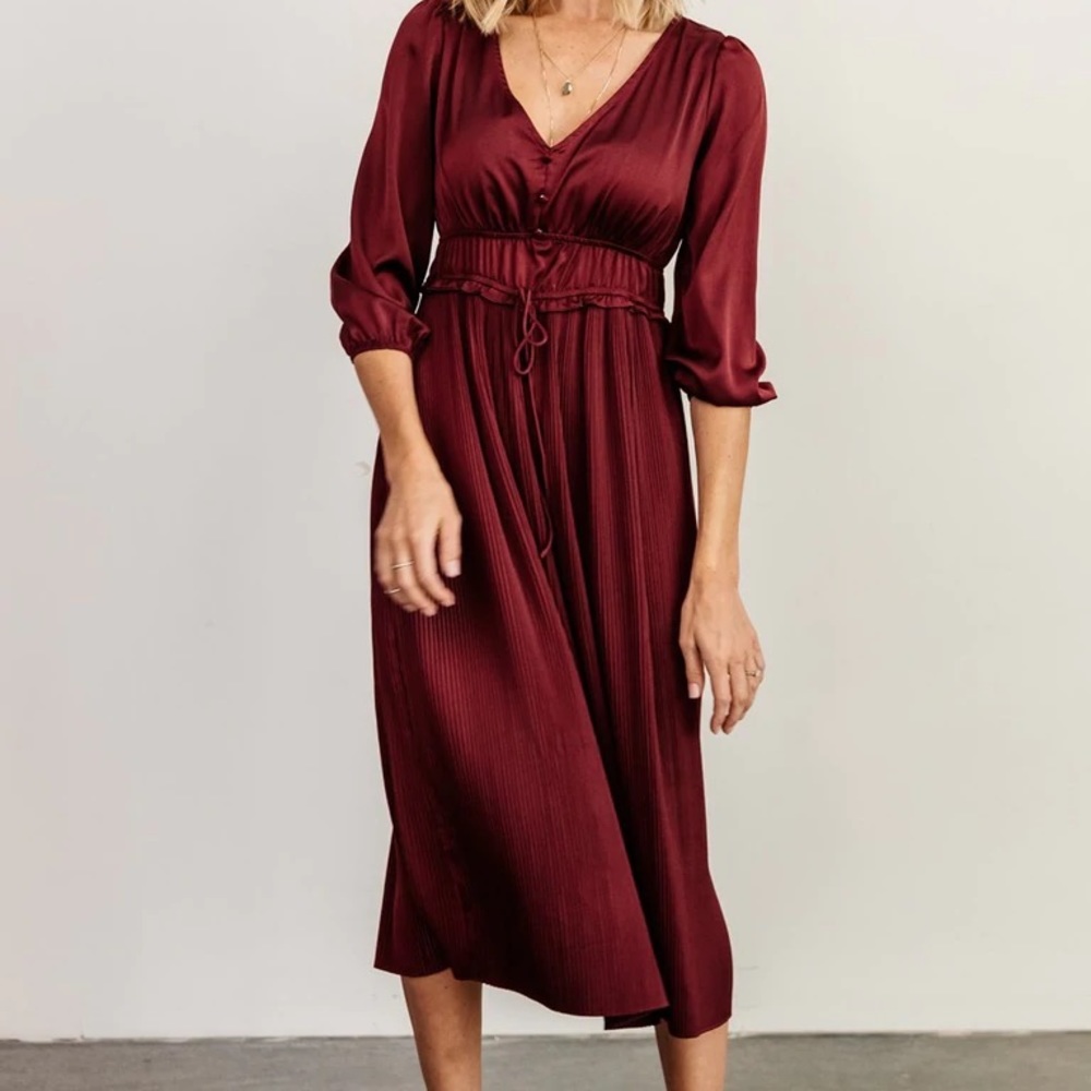 Satin Midi Dress - Burgundy - Picture 1 of 3